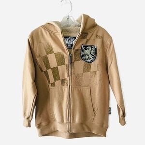 TOP HEAVY Boys Sherpa Fleece Bomber Jacket Size 5-6 Brown Full Zip Hooded